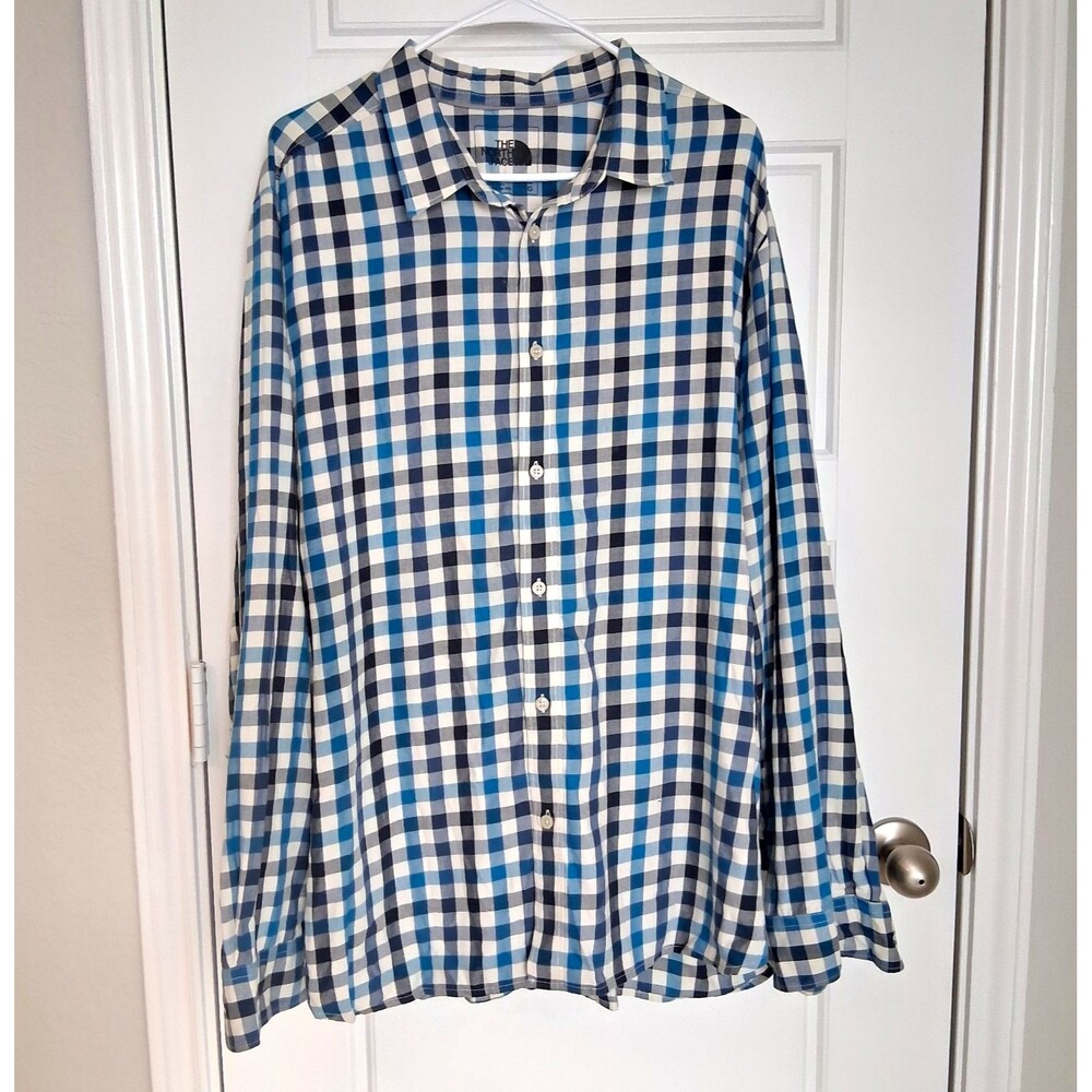 The North Face Men's XL Blue/White Check Long Sleeve Button-Up Shirt